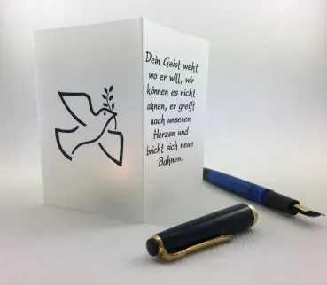 Teelicht-Karte Taube mit Zweig heiliger Geist Konfirmation