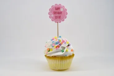 Rosa Cupcake-Topper Happy Birthday Blume