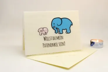 Karte mit Elefanten Patentante fragen Patenonkel fragen