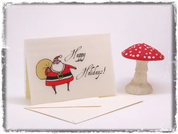 Weihnachtskarte Happy Holidays mit lustigem Weihnachtsmann